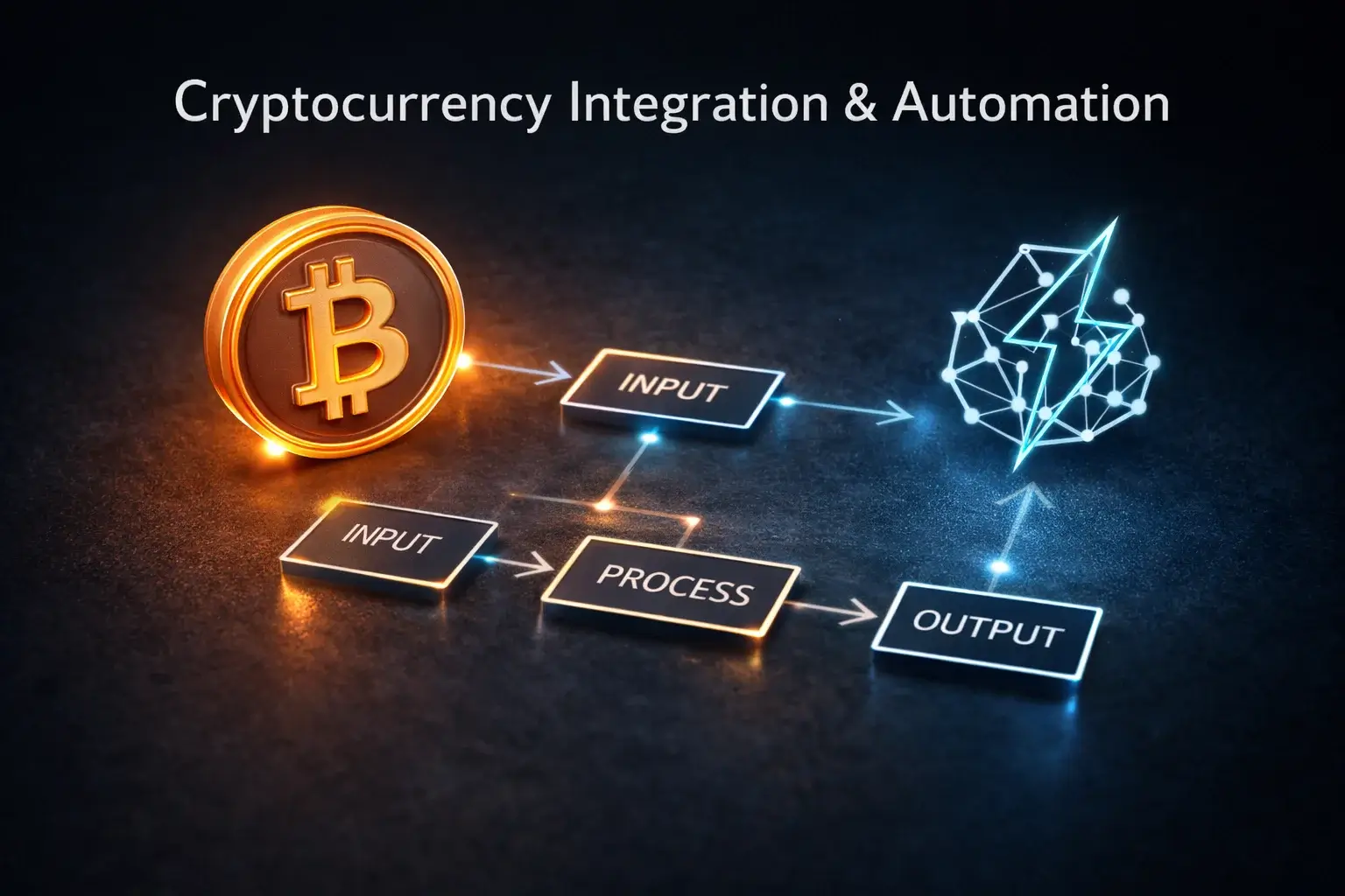 Bitcoin-Symbol und automatisierte Systeme symbolisch verbunden für Synergieeffekte