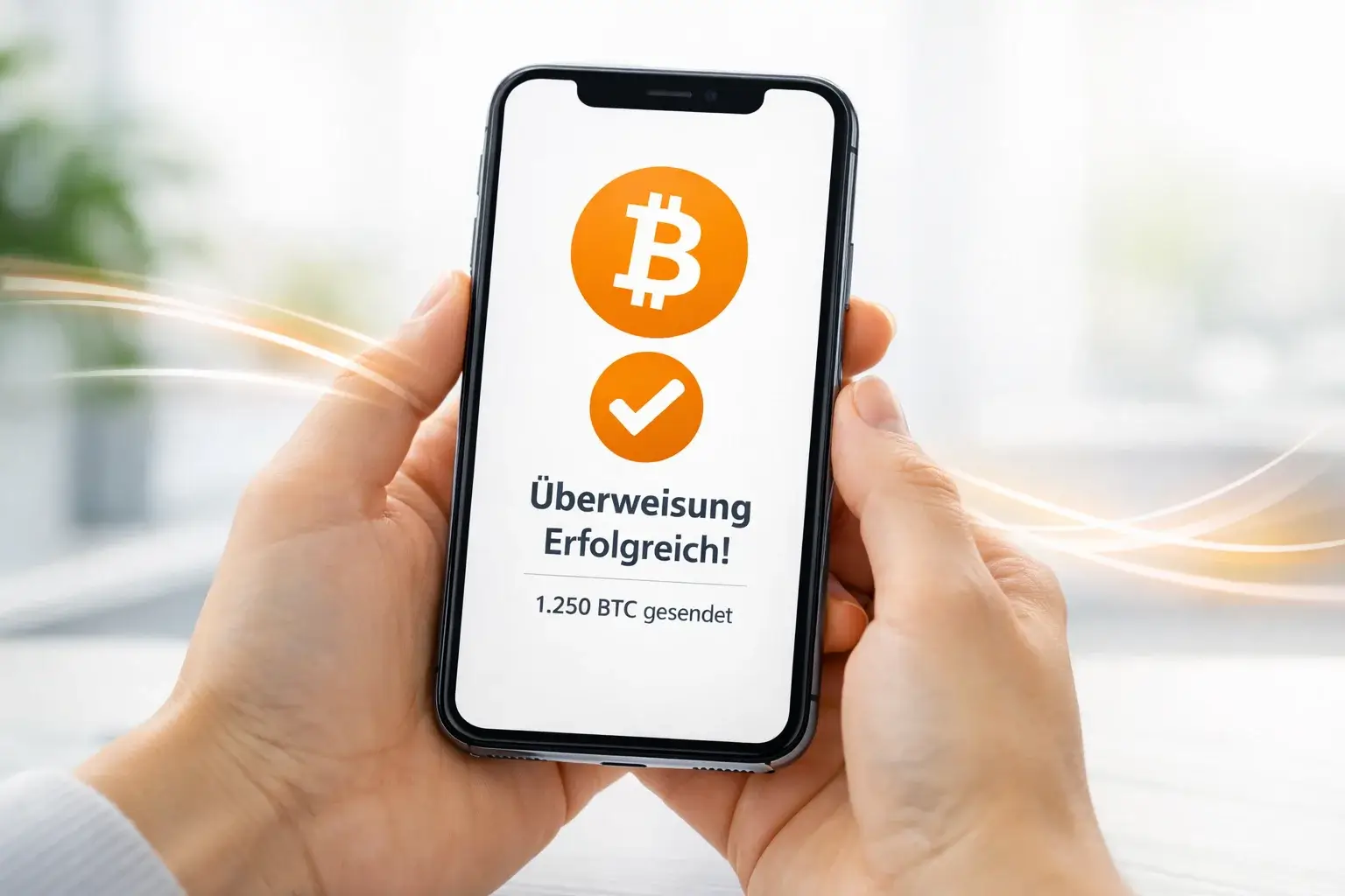 Schnelle digitale Transaktion mit Bitcoin-Symbol und Zeitmessung