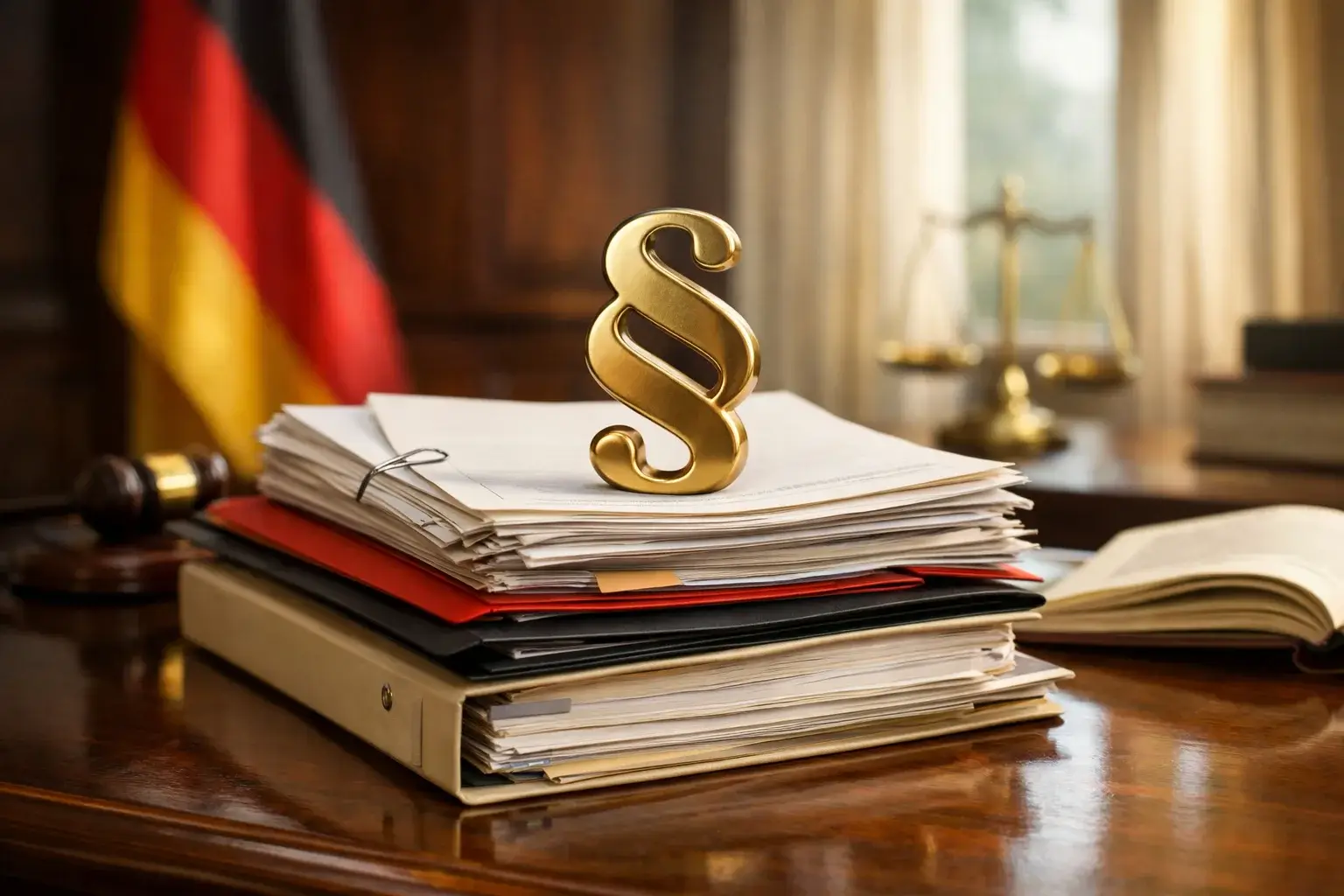 Symbolische Darstellung deutscher Gesetzgebung mit Paragraphenzeichen