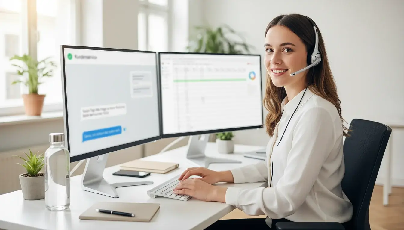 Support-Mitarbeiter hilft einem Kunden über Live-Chat bei einem Problem