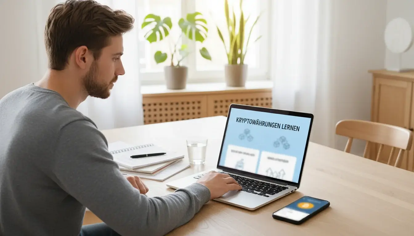 Spieler lernt den Umgang mit Bitcoin-Wallets und Kryptowährungen am Computer