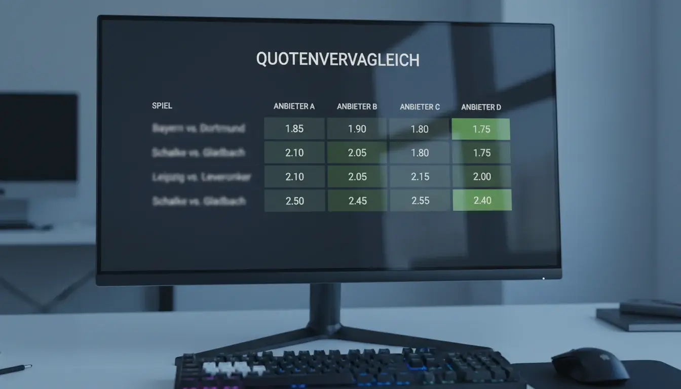 Bildschirm mit Quotenvergleich verschiedener Buchmacher für Fußballspiele